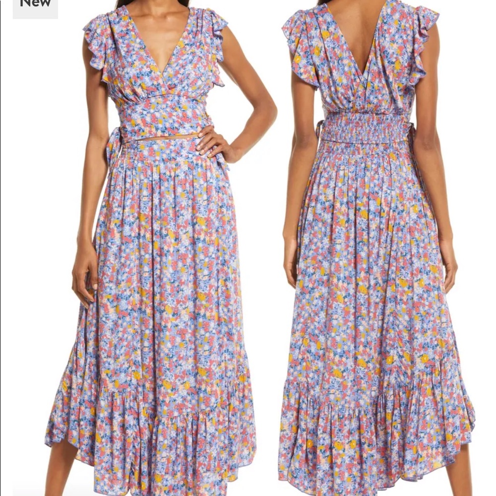 Free People Floral Crop Top & Midi Skirt